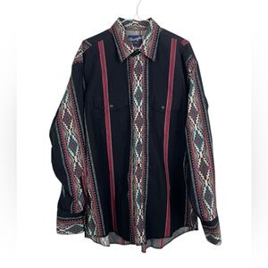 Vintage Wrangler Southwest Aztec Print Pearl Snap Western Shirt Size XL